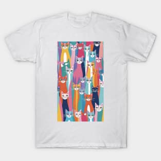 Whisker Rainbow: A Kaleidoscope of Colorful Cat Patterns T-Shirt